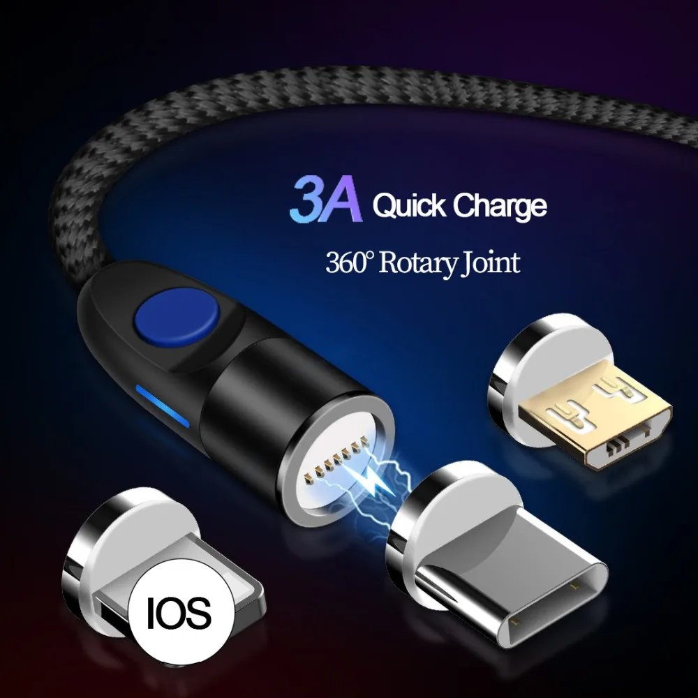 Магнитный Кабель зарядного устройства микро-usb type C 3A зарядный провод для iPhone x xr oneplus 6t samsung s9 Microusb шнур Кабели для мобильных телефонов