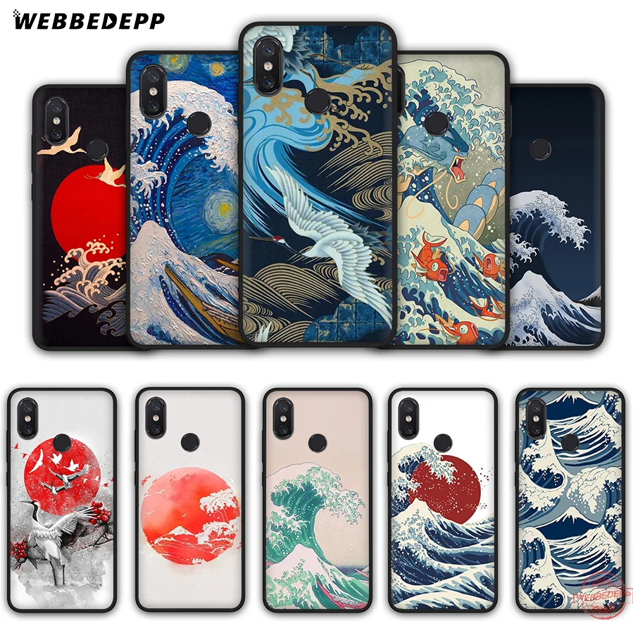 Мягкий силиконовый чехол WEBBEDEPP Wave Art Japanese Green Illust для Xiaomi Mi 6 8 9 SE MAX 3 A1 A2 Lite F1 |