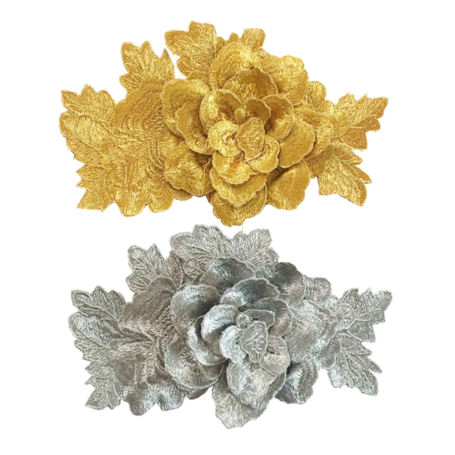 

6pc 21x13cm 3D Flower Embroidered Patch Gold Flowers Embroidery Patches For Clothing Parches Applique Sewing Accessories AC0920