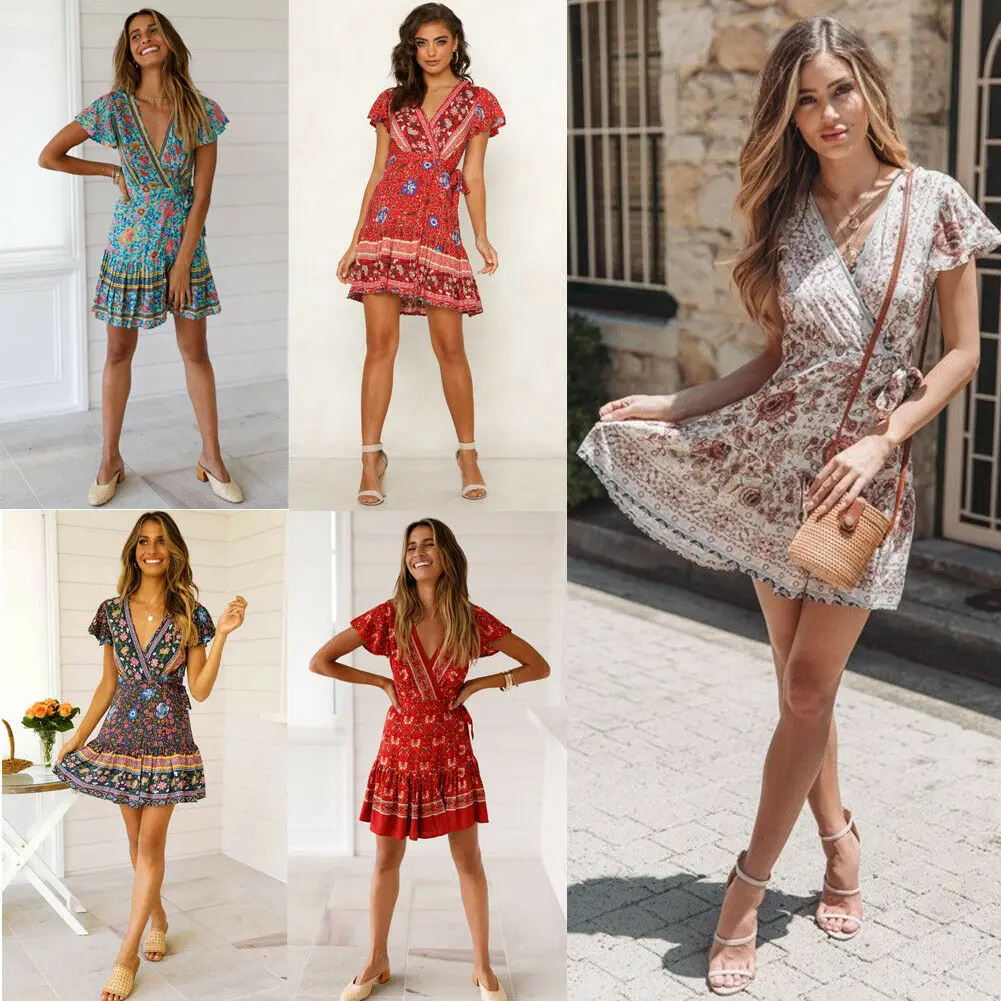 Женское Плиссированное шифоновое платье с цветочным принтом глубоким v-образным