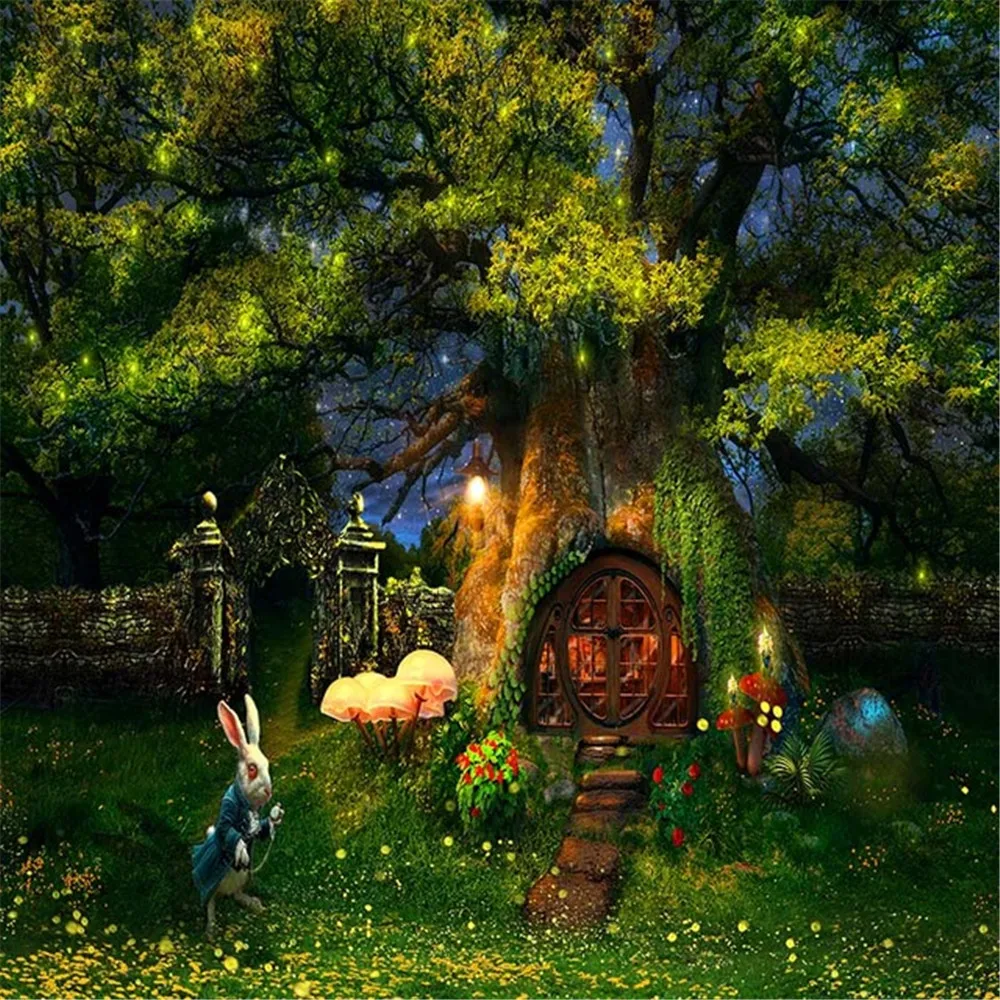 Сказочная страна чудес принцесса свадьба фотография Фон грибы дерево дом Кролик