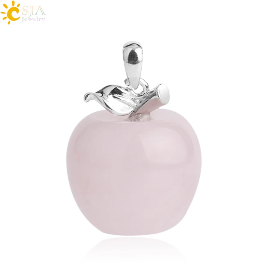 Rose Quartz CSJA подвеска яблоко натуральный камень подвеска Кристалл кулоны кварцевые бусы ожерелья модные украшения для женщин подарок G046 - Окраска металла: Rose Quartz