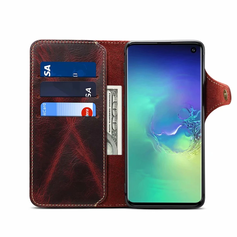 Чехол из натуральной кожи для Samsung galaxy S10e чехол-бумажник с ремешком на руку и