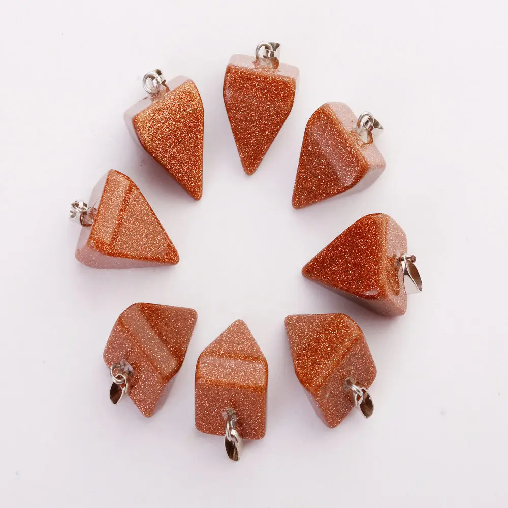 gold Sand stone 25 шт./партия высококачественные модные натуральные кристаллическая Пирамида кварцевые каменные подвесные украшения для женщин подарок - Окраска металла: gold Sand stone