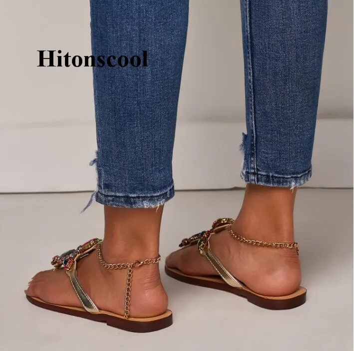 Сандалии гладиаторы с ремешками на лодыжке украшенные стразами летние модные