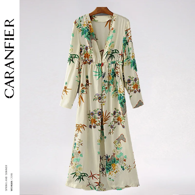 CARANFIER/Летнее белое кимоно красивое платье средней длины с цветком модное рубашка