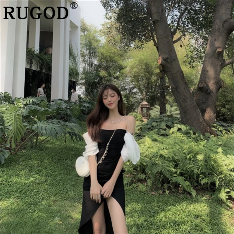 Женское длинное платье туника RUGOD корейские Необычные платья для вечеринок с
