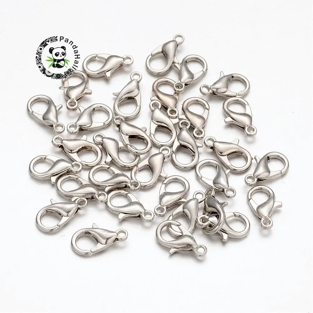 

Platinum Plated Alloy Lobster Claw Parrot Clasps for DIY Metal Jewelry, Nickel Free, Size: about 12mm long, hole: 1.2mm
