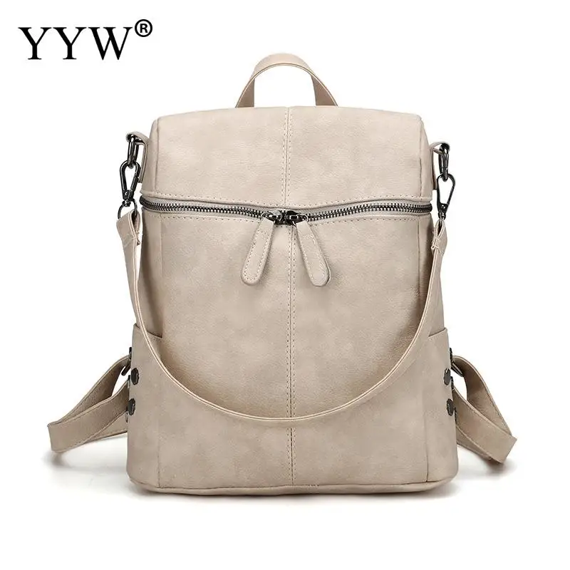 beige Женский рюкзак из искусственной кожи, повседневный рюкзак, модные рюкзаки для женщин, повседневная вместительная винтажная сумка через плечо - Цвет: beige