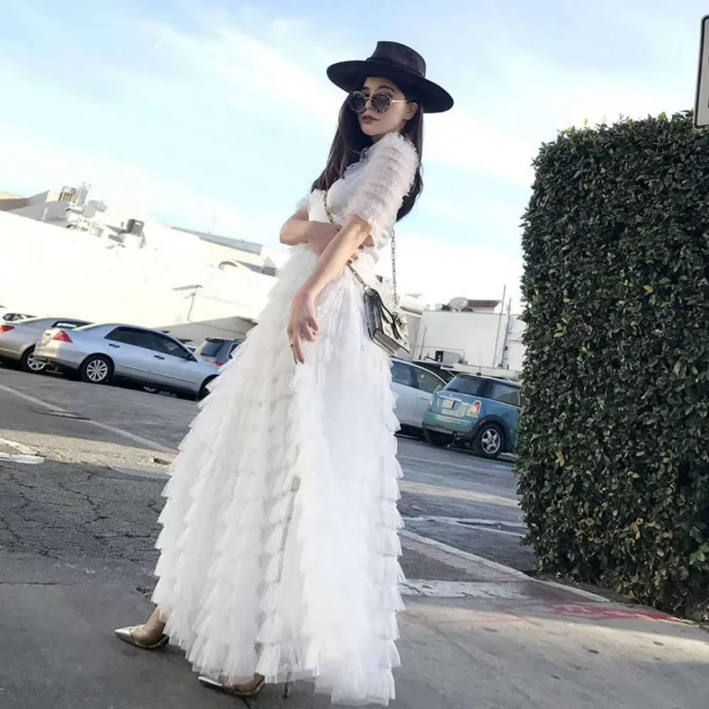 2018 высокое качество белый черный сетка нарядное платье Женские Длинные вечернее