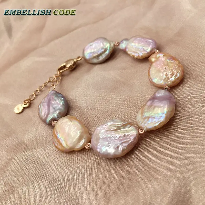 new baroque pearl bracelet Bangle hook dangle earring set red gold-plated peach purple color flat round coin shape real women | Украшения и