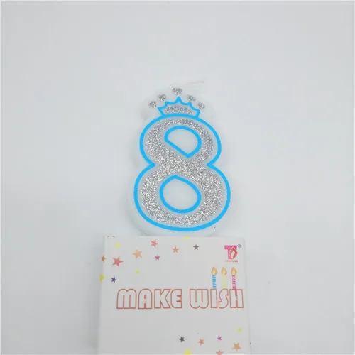 silver blue 8 Цифры 0, 1, 2, 3, 4, 5, 6, 7, 8, 9, синие свечи в виде короны для детского душа, детские конфеты для мальчиков, украшения для торта на свадьбу, день рождения, вечеринку - Цвет: silver blue 8