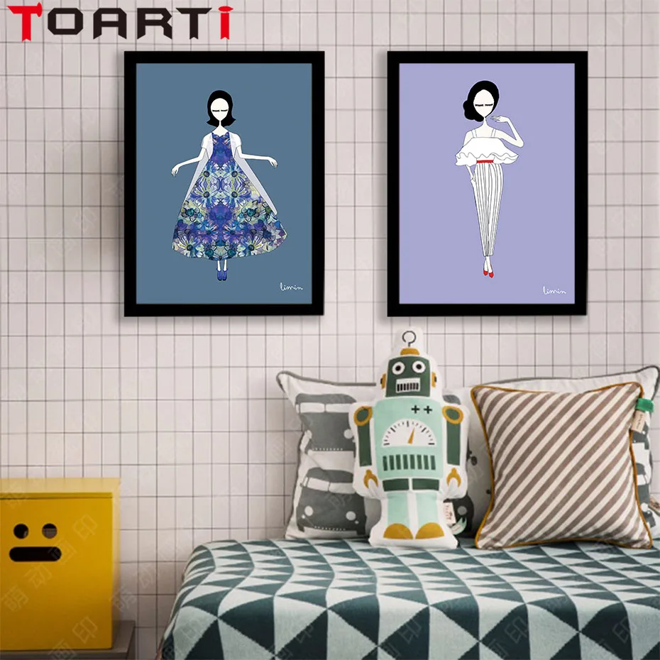 Абстрактная Модная девушка минималистичный художественный парусиновый постер с