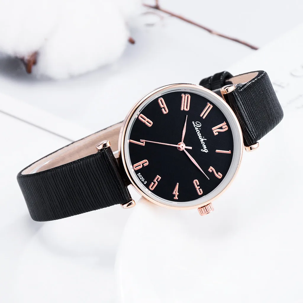 Luxury Watch Women Leather Simple Big Digital Monochrome Trend Plane Dial Belt Quartz Women's Watchrelojes para mujer hot #10 | Наручные