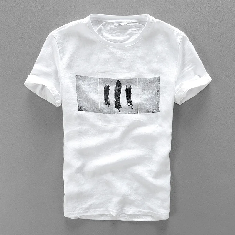 Футболка мужская эластичная из дышащего льна брендовая Повседневная рубашка с