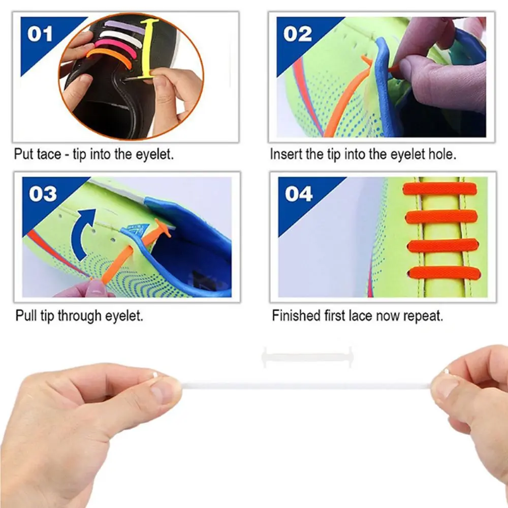 16pcs/set Lazy Elastic Silicone Shoelaces Colorful No Tie Running Sneakers Strings Shoe Laces Shoes Accessories For Men Women
