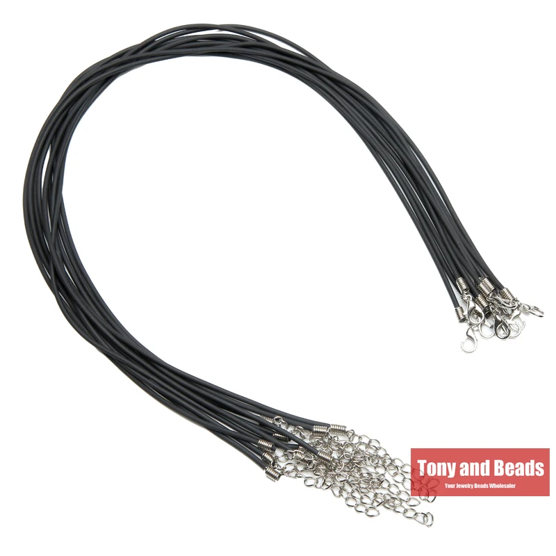 (10Pcs=1lot ! ) Black Rubber Leather Cord Chain Necklace 45C