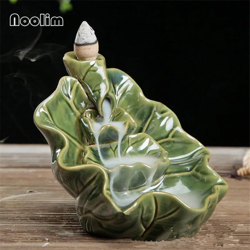 Style 2 Green Зеленый и черный маленький Лотос керамическая курильница для благовоний горелка водопад Курильница держатель для распространения благовоний домашний декор - Цвет: Style 2 Green