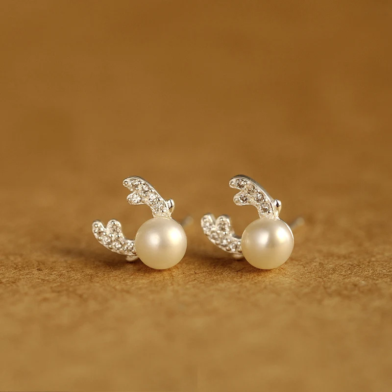 Женские маленькие серьги из циркония с жемчугом 925|earrings sterling silver|zircon earrings925 pearl |