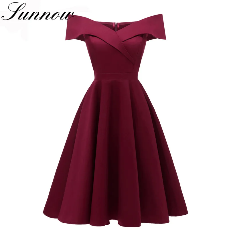SUNNOW женское весеннее платье с открытыми плечами сексуальное элегантное 2019