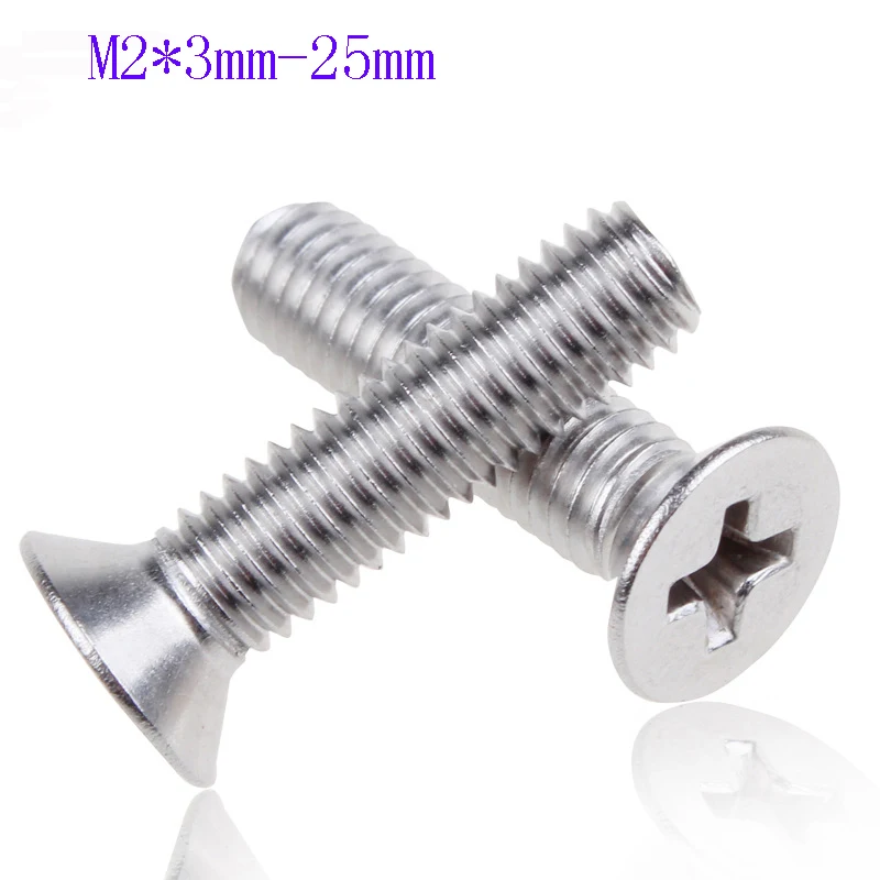

200 pcs 304 stainless steel flat headed screw, M2 *3mm-25mm size, white countersunk head machine screw, free delivery