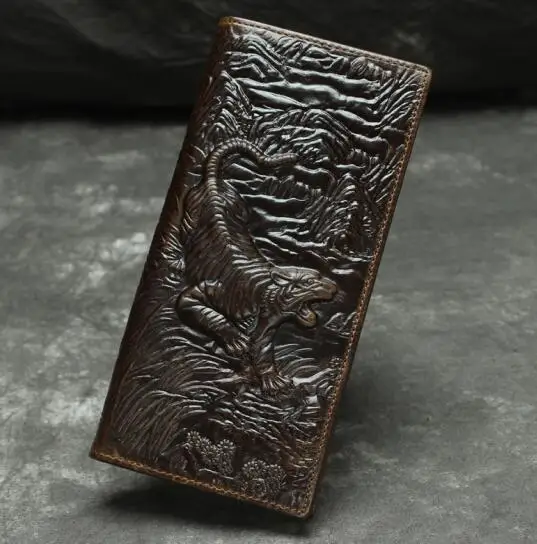Dark coffee Модный мужской брендовый кошелек, тисненая кожа, кошелек с тигровой расцветкой, многофункциональный кошелек, длинный размер - Цвет: Dark coffee