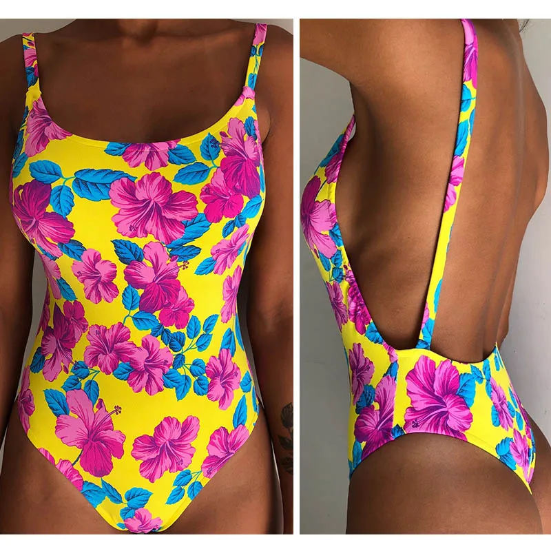 Слитный купальник с цветочным принтом 2018 г. Новое поступление в виде листиков