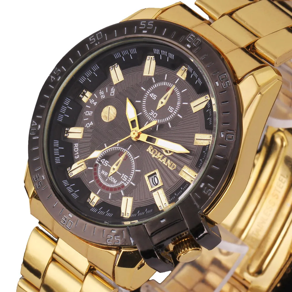 Relogio Masculino dourado Превосходное качество Роскошные мужские кварцевые часы мужские наручные часы золотые кварцевые часы erkek saa