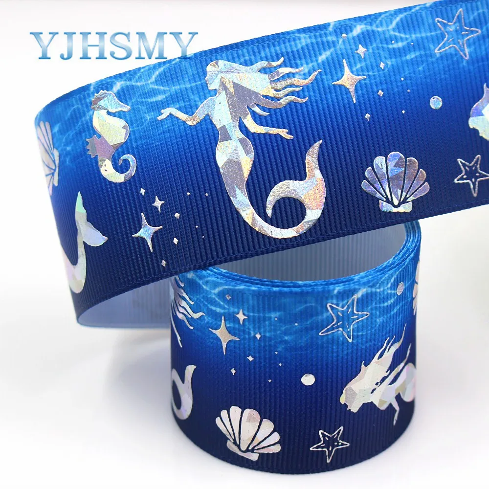 YJHSMY G-18720-662 38 мм 5 ярдов Лазерная Серебряная подводная печать мира grosgrain лента DIY