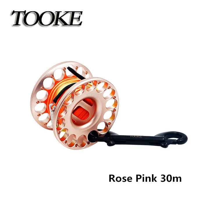 Rose Pink 30m Катушка из алюминиевого сплава для подводного плавания с защелкой из нержавеющей стали 30 м 45 м крюк SMB безопасное оборудование аксессуары BCD - Color: Rose Pink 30m