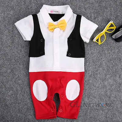 Hot Newborn Baby Boy Clothes Summer Short Sleeve Gentleman Bow Ties Cute Rompers Outfits |