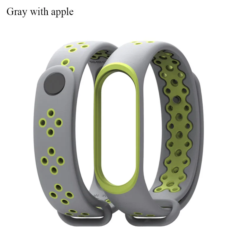 Gray apple green Новейшая мода mi band 3 ремешок дышащий спортивный ремешок на запястье dule-color sweatproof Замена для xiaomi mi 3 умный Браслет - Цвет: Gray apple green