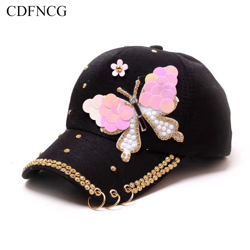 2019 летняя поп бейсболка Snapback железное кольцо циркон цветок бабочка солнце папа