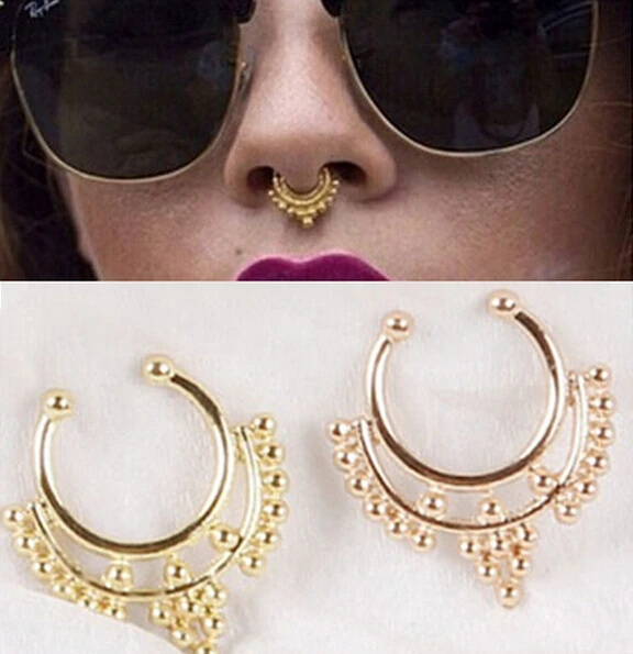 Non Piercing Fake Nose Ring Clip on Boby Rings Stud Punk Goth False Hoop Earrings Septum Limited Edition | Украшения и аксессуары