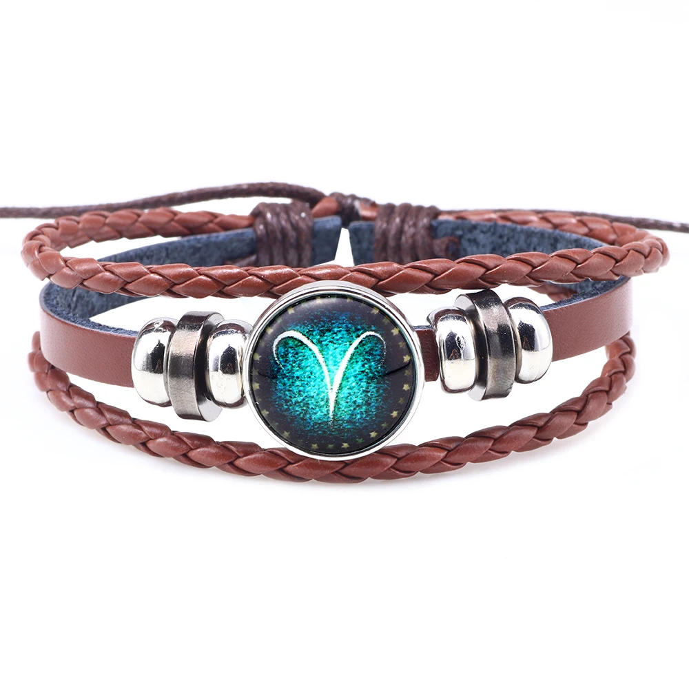 Мужской кожаный браслет со знаком зодиака 12 браслетов в форме созвездия