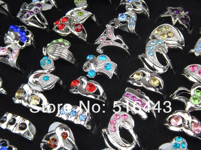 Большие акции 50 шт. чешские Модные посеребренные кольца Стразы с кристаллами для