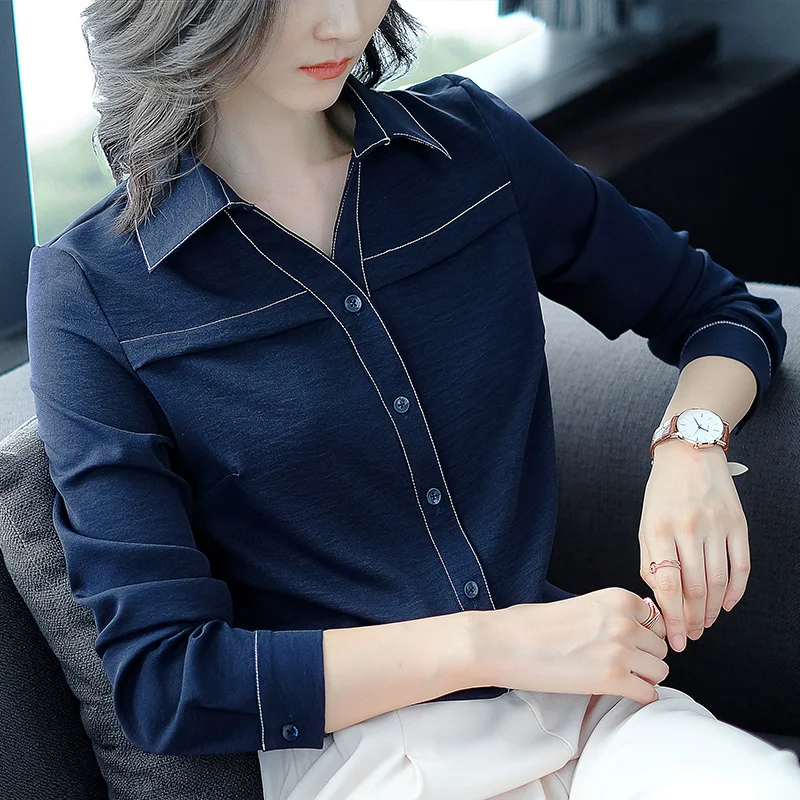 2018 Новое поступление Осенняя женская блузка новый дизайн с длинным рукавом