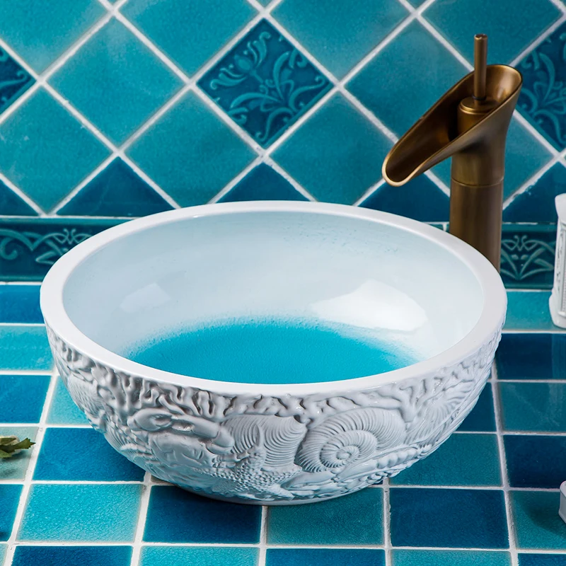 

China Artistic Painting Handmade Ceramic washing basin Bathroom wash basin Sink Counter top painted chinese sink