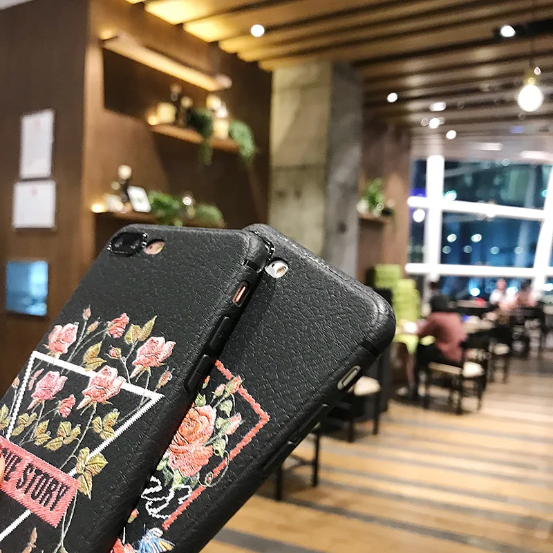 Originality flower Soft cover TPU case For iPhone x 5 6 7 8 plus Nice phone cases oppo R9 R9s R11 R11s Embroidery craft |