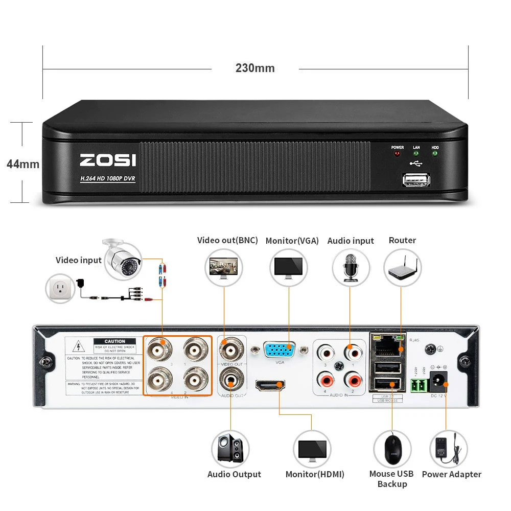 ZOSI 1080P 4 канала CVBS AHD CVI TVI 4-в-1 видеонаблюдения ночного видения безопасности Видео IP камера водонепроницаемая ip-камера наблюдения Системы DVR Kit