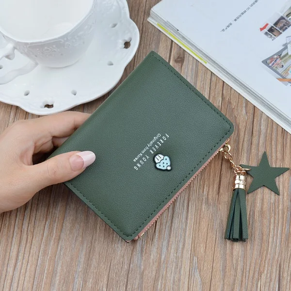 Green Wallet Женские кошельки, милый маленький кошелек с клубничкой, женская сумка для карт для девочек, новинка, клатч, Женский кошелек-зажим для денег, кошелек - Цвет: Green Wallet