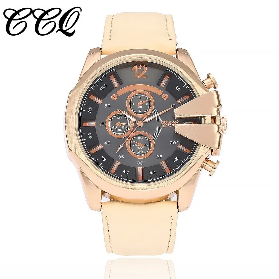 Элитный бренд ccq Для мужчин Спортивные часы кварцевые мужские кожаные армейские