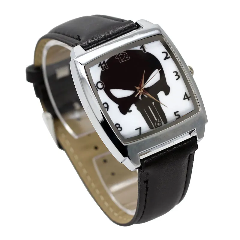 Модные детские кварцевые наручные часы с черным черепом и мультяшным дизайном