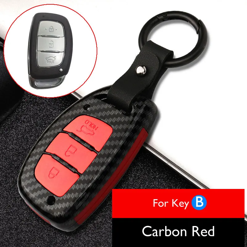 Carbon Red Key B Чехол для ключей автомобиля из углеродного волокна для hyundai Tucson IX25 IX35 Creta Mistra Elantra Verna Smart Remote Fob Защитная крышка Держатель Брелок Сумка - Название цвета: Carbon Red Key B