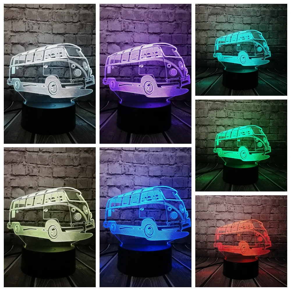 Туристический автобус СВЕТОДИОДНЫЙ 3D лампа многоцветный градиент RGB мультяшный