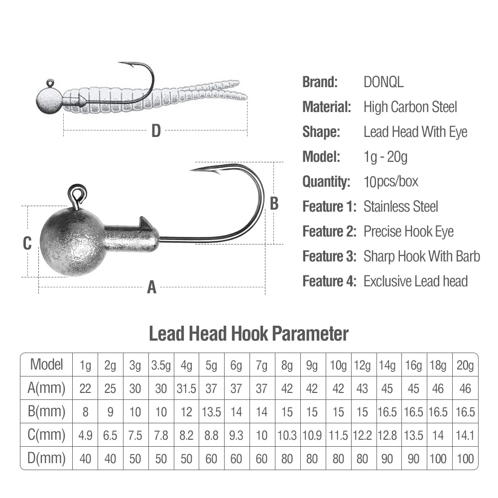 DONQL 10 шт./кор. Lead Jig Head рыболовный крючок 1-20 г кривошипно Jig Head крючок для карпа, приманки для рыбалки, мягкие, червь рыболовные снасти аксессуары