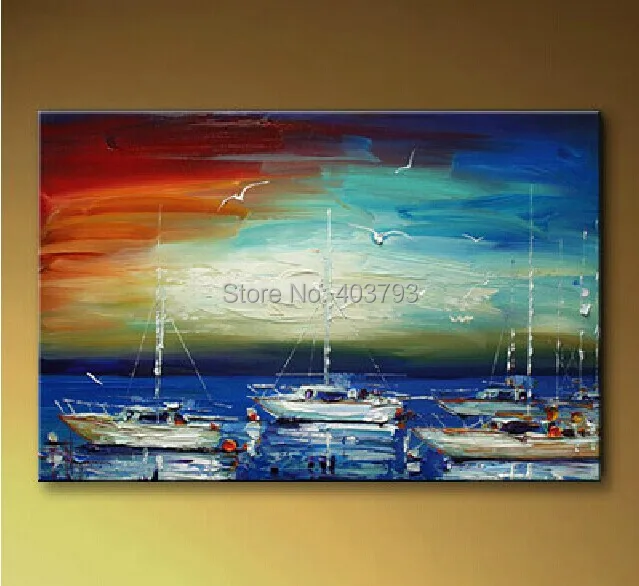 

MODERN ABSTRACT HUGE LARGE CANVAS ART OIL PAINTING Colorful harbor landscape no framed