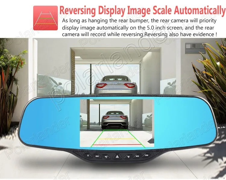 Зеркало-видеорегистратор 4 3 дюйма с двумя объективами углом обзора 120 градусов