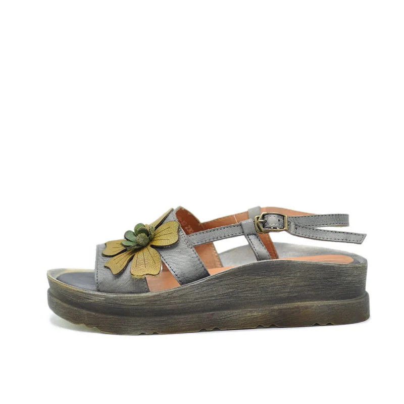 Artmu/оригинальные женские сандалии в стиле ретро на толстой подошве с цветочным