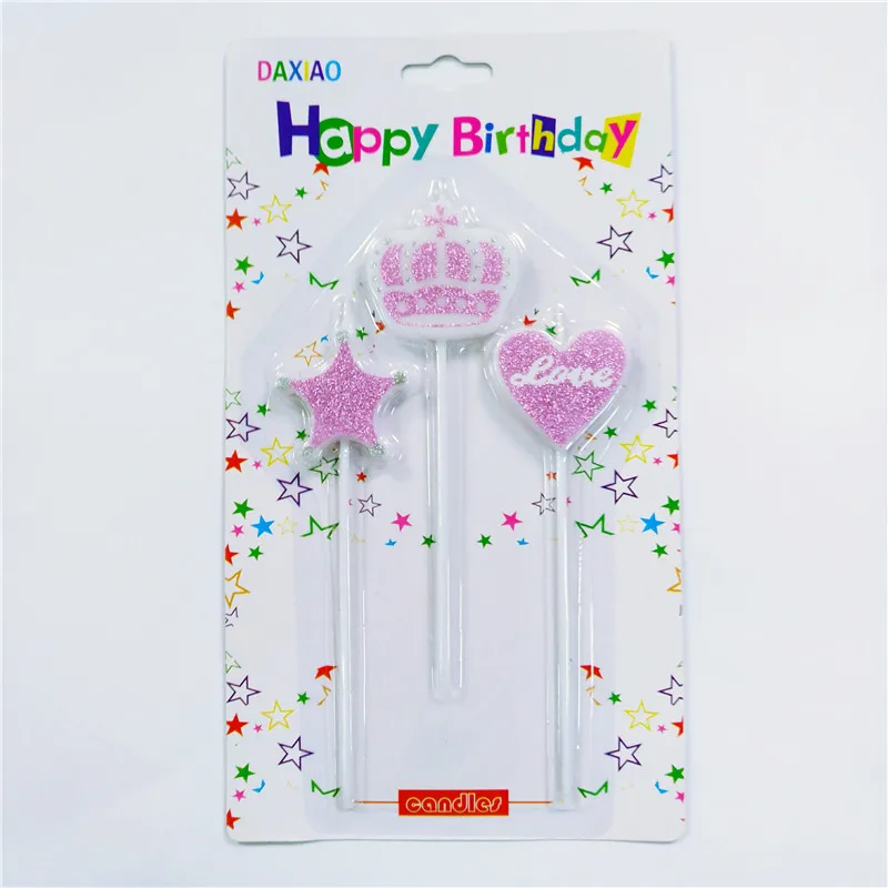 Candle-Crown-Pink Вечерние украшения для торта, для детей, безопасные, с изображением пламени, с днем рождения, корона, звезда, палочки, дизайн, любовь, сердце, на день рождения, на свадьбу - Цвет: Candle-Crown-Pink